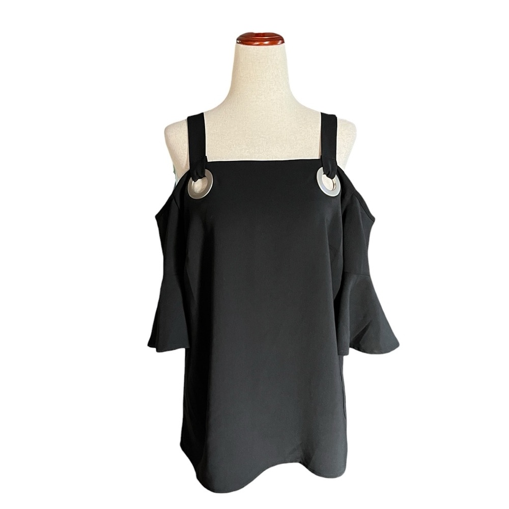 Pixley Black Off Shoulder Grommet Blouse